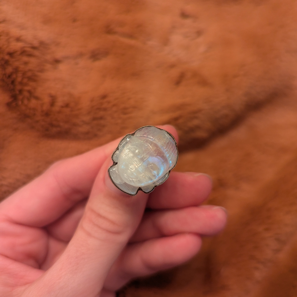 Moonstone Buddha Sterling Silver Ring - Picture 4 of 7